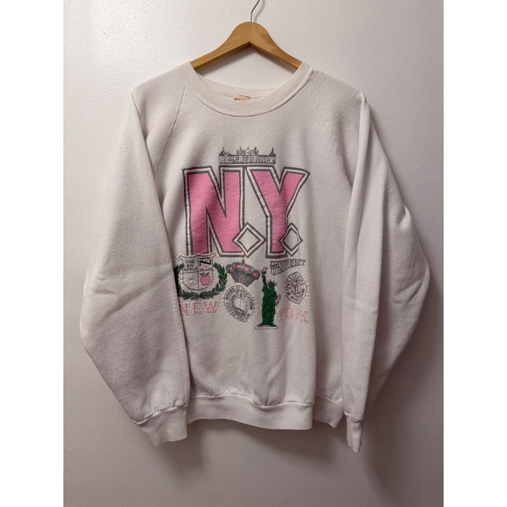 VTG 1990s New York University City Monuments White Crewneck Men's XL USA Made